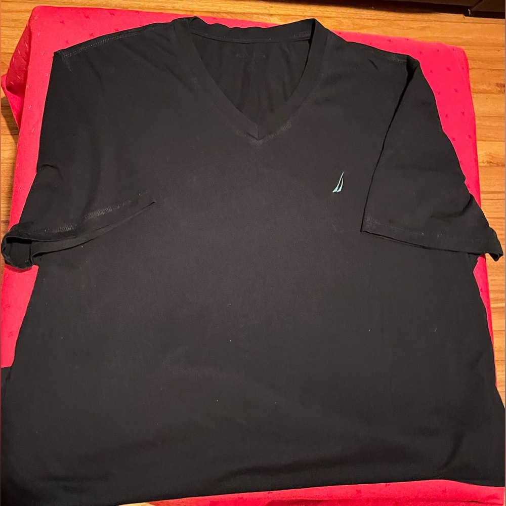 Cotton 100% dark blue V-Neck T-Shirt with Logo